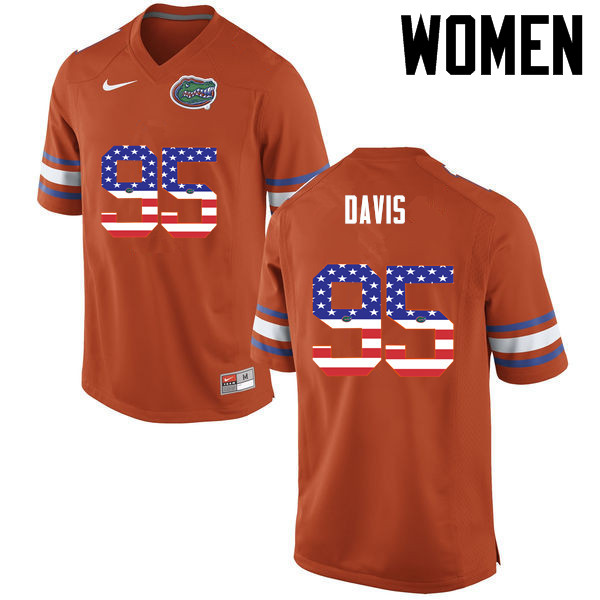 Women Florida Gators #95 Keivonnis Davis College Football USA Flag Fashion Jerseys-Orange